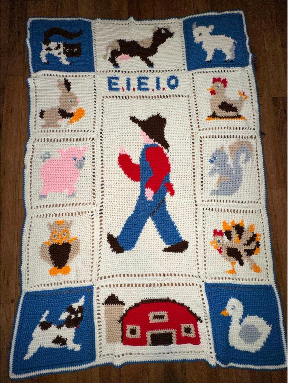 Old Macdonald Crochet Afgan Baby Blanket 60X40